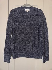 Image of M&S Lambswool Blend Crew Neck Jumper Textured Knit, Navy Blue, Size L