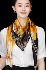 100 Silk 41" large Square Scarf Women Shawl Wrap floral yellow black MY173