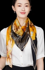 100% Silk 41" large Square Scarf Women Shawl Wrap floral yellow black MY173
