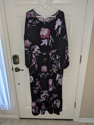 LuLaRoe Evelyn Smocked Waist Maxi Dress Women's Size 2XL Black Pink Floral NWT