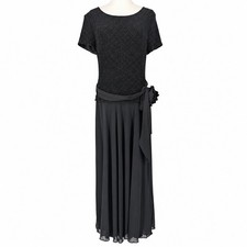Positive Attitude Maxi Dress 10 Black Glitter Sash Vintage Formal Romantic Goth