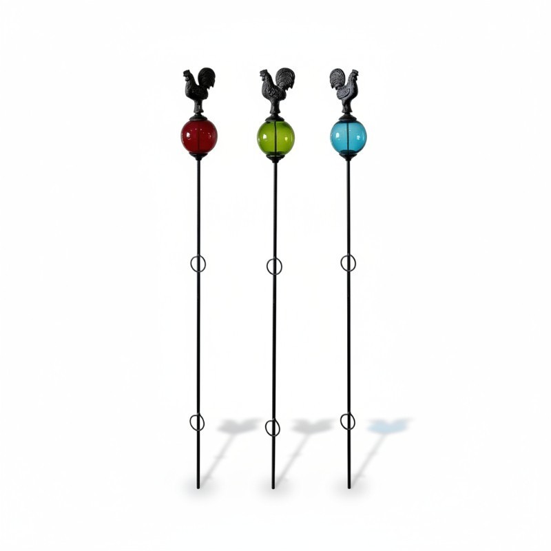 Tuteurs boules fonte coqs 8x135cm support plantes grimpantes