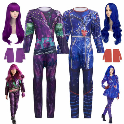 Kinder Halloween Kostüm für Mädchen Evie Mal Nachkommen 3 Cosplay Kostüm Perücke Chil