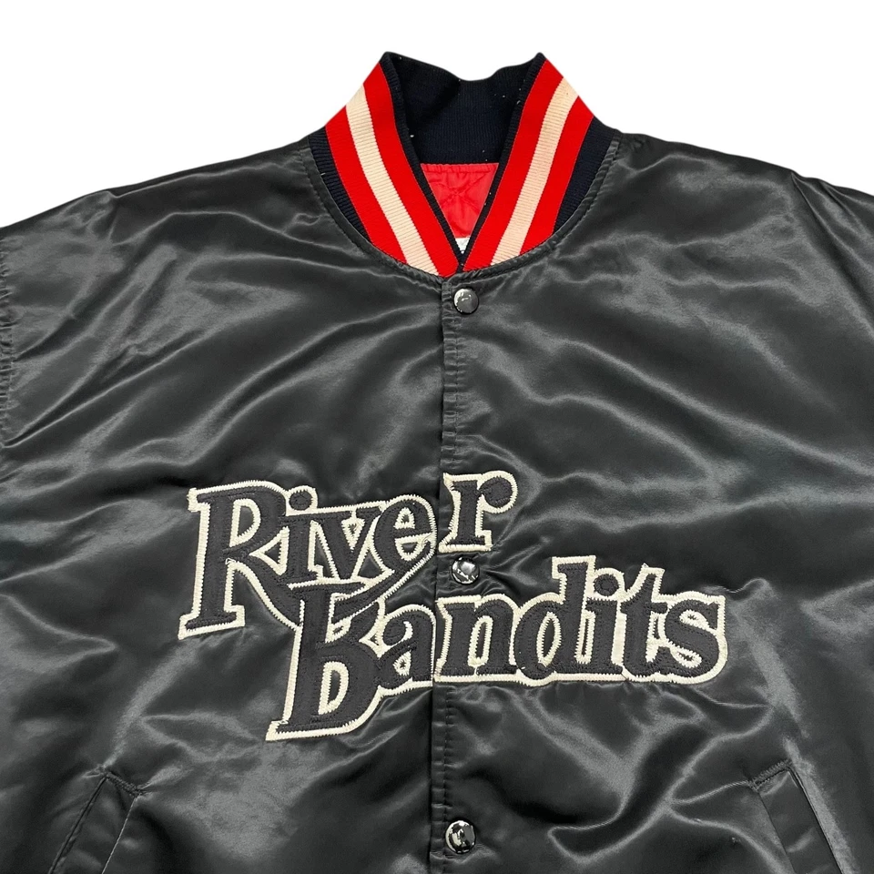 CHAQUETA SATINADA DE COLECCIÓN RARA AÑOS 90 MILB QUAD CITIES RIVER BANDITS STARTER HECHA EN EE. UU. XL Foto 2 de 4