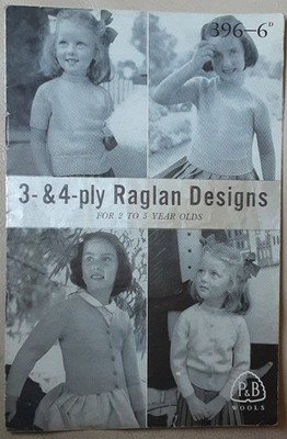 Orig Vintage Patons 3 &4ply Kleinkind Raglan Strickjacken & Pullover Strickmuster 396