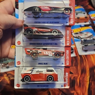 Hot Wheels Red Edition Factory Sealed 2025 4-Car Lot 1:64 Cadillac VW T3
