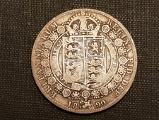 Original 1890 Queen Victoria .925 Silver Half 1/2 Crown Coin - F/F+ Condition