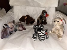 Large Lot Ty Beanie Babies Plush Animals Bears Dogs Bat Spider Bunny Pig Mixed