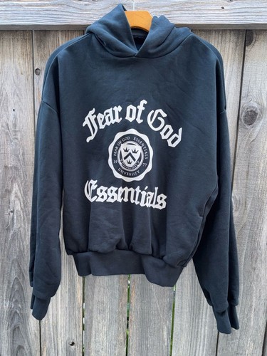 Fear of God, Fear of God ESSENTIALS Black Heavy Fleece Vintage Hoodie Size Small