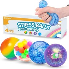 Thermoplastic Rubber Stress Balls - 4 Pack for Anxiety Relief