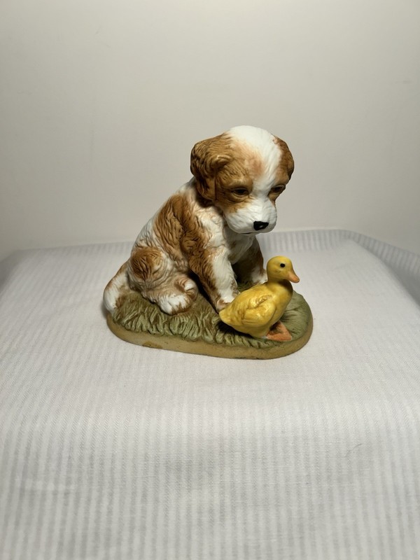 Vintage Homco Porcelain Puppy With Duck Figurine #1413
