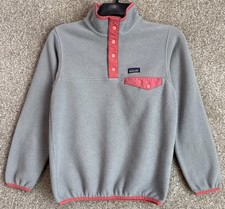 Patagonia Girls Size Large 12 Gray Pink Synchilla Snap-T Fleece Pullover 65545