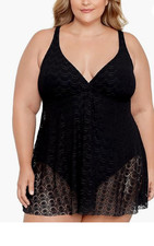 Swim Solutions Plus Size Lace Swimdress, Tummy Control, Black, 18W 8183