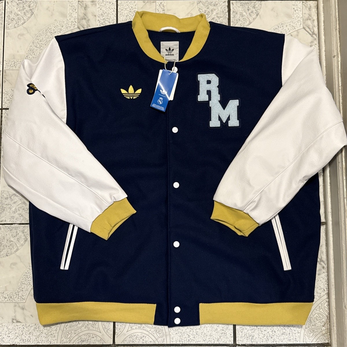 New Adidas Originals Real Madrid 24/25 Varsity Jacket Navy Men's