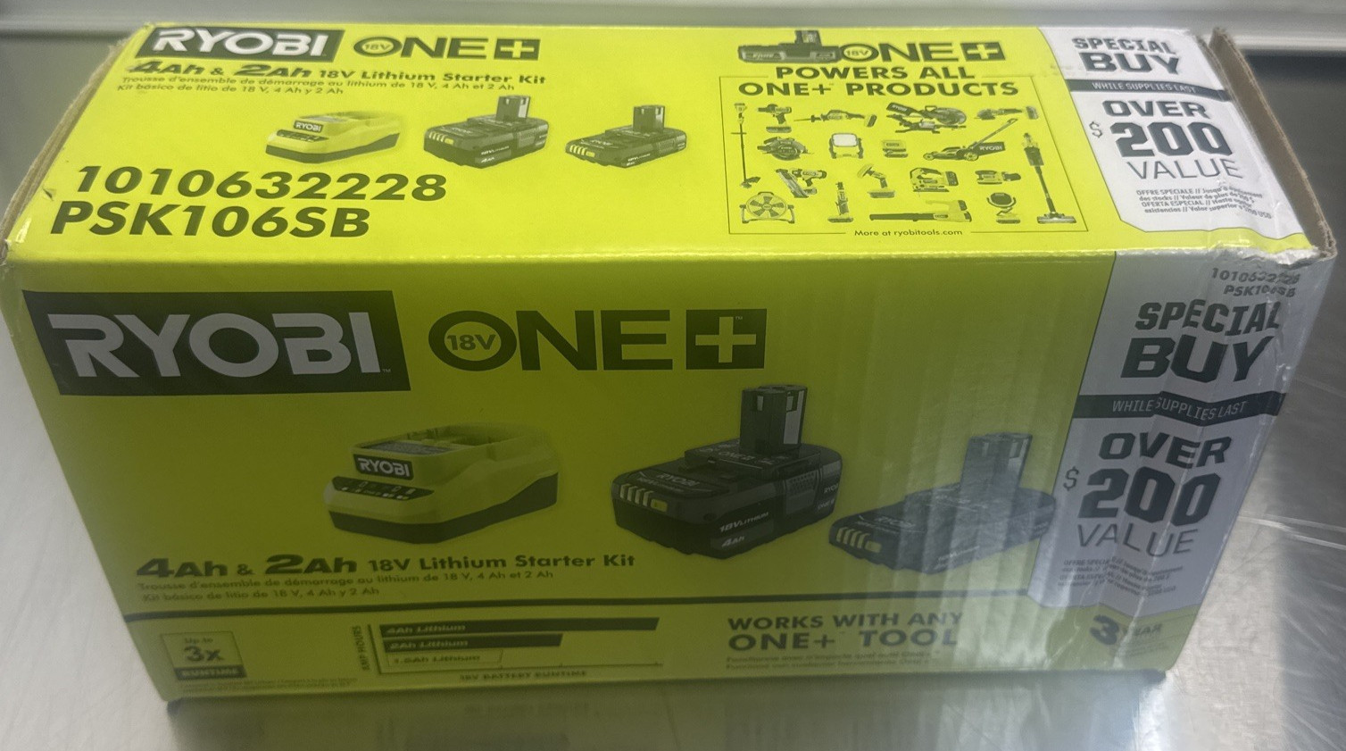 RYOBI ONE+ 18V Lithium-Ion Starter Kit with 4.0 Ah & 2.0 Ah Battery, and Charger