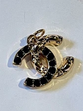 Chanel Button Black Gold Zipper Pull Charm Stamped 18mm