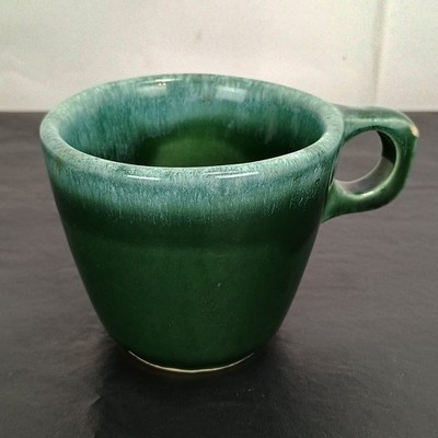Vintage MCM Hull Pottery Green Drip Glaze Coffee Mug Cup USA Oven Proof Sm Chip