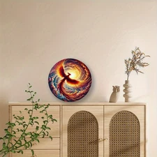 1pc 7.87x7.87 Inch Phoenix Wall Art Round Sign - Durable Aluminum Foil Carved Me
