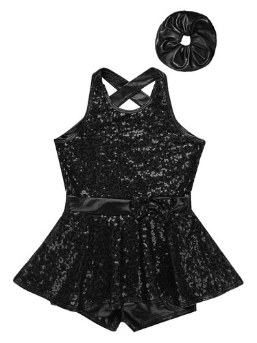 Girls Outfits Sequined Set Dance Costume Sequins Dress Waist Bowknot Leotard - Picture 11 of 56