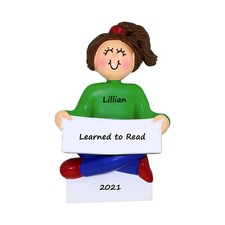 Personalized Christmas Ornament - Brunette Female Learned to Read