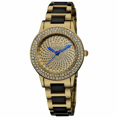 NEW August Steiner AS8052YG Women's Crystal Glitz Gold/Black Metal Ceramic Watch