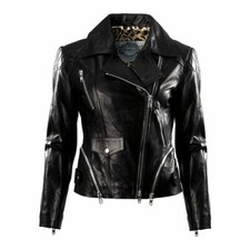 Anais Black Leather Zipped Biker Jacket All Sizes Available