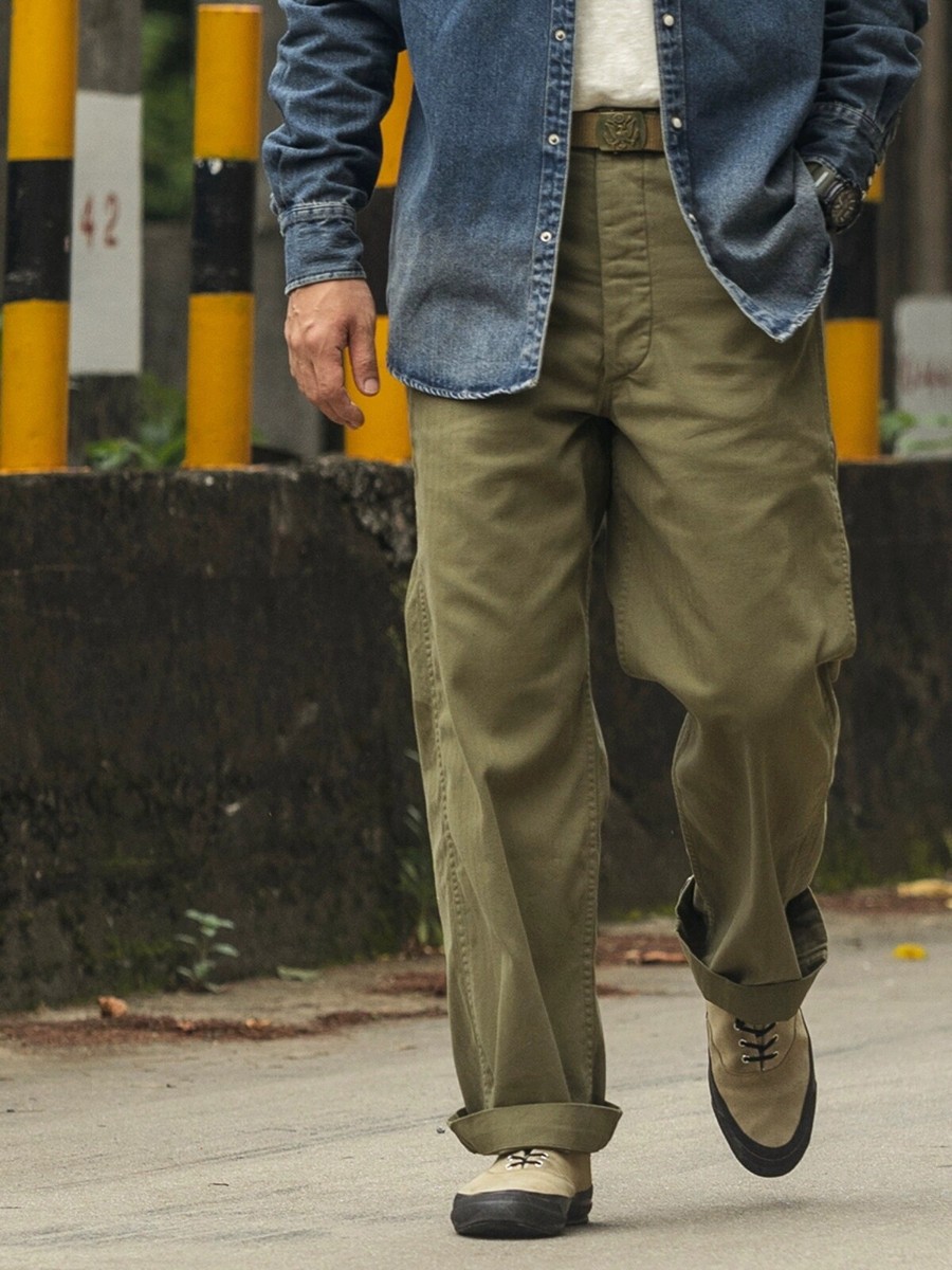 Bronson Men High-Waist Military Fatigue Pants Olive Green Tactical