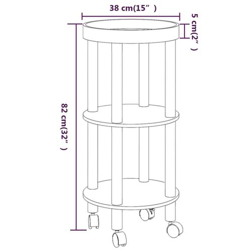 NNEVL 3-tier Trolley Black 38x38x82cm Engineered Wood&Solid Wood Pine - Picture 7 of 7