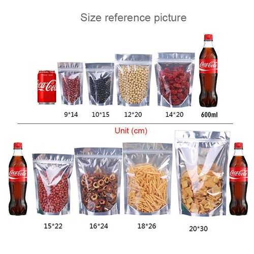 Clear Silver Resealable Stand Up Foil Mylar Zip Lock Heat Seal Food Bags Pouch - Picture 5 of 16