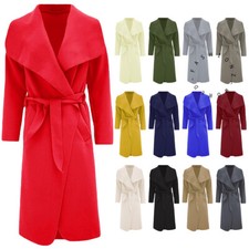 Womens Belted Duster Jacket Ladies Waterfall Italian Trench Drape Long Coat UK