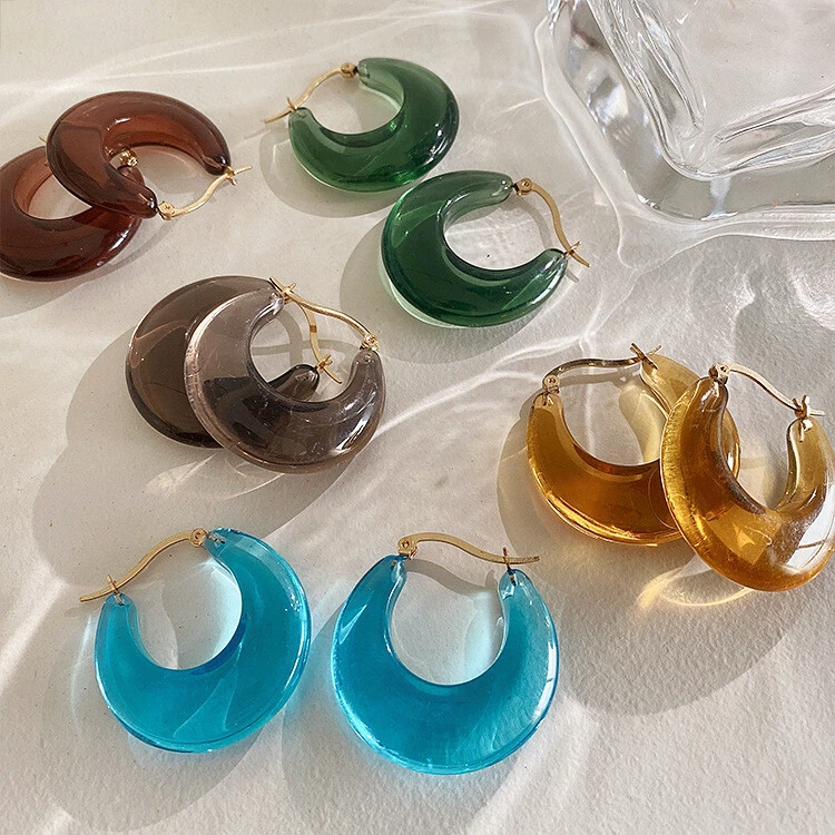 Women Colorful Acrylic Transparent Resin Circle Hoop Earrings Geometric Punk
