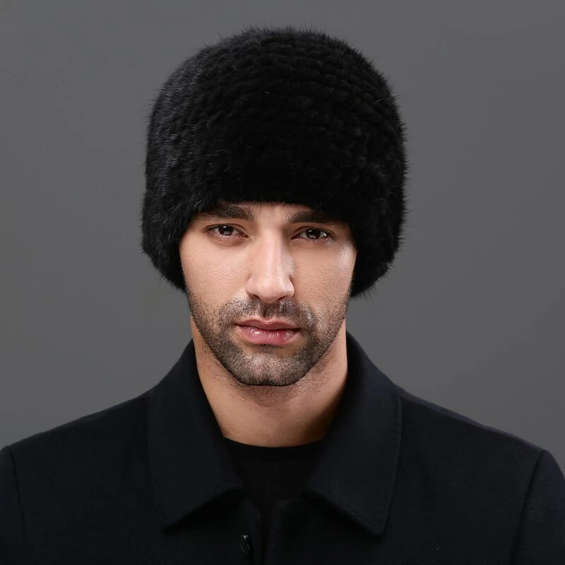 Мужская реальный норковая шляпа теплый вязаный Beanies эластичной лыж крышка среднего возраста человек - Изображение 4 из 4