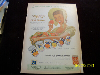1938 Stokely's Fruit Festival peaches pears cherries pineapple magazine ad
