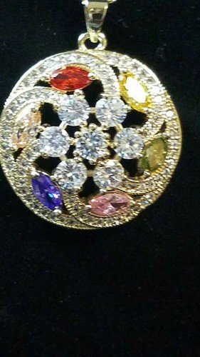 Multi color Round GOLD pendant stones Circle CZ Plated Necklace Squiggle plated - Picture 2 of 5
