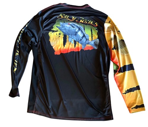 SALTY SCALES Peacock Bass Performance Fishing Long Sleeve Shirt UPF +50 Lg - Picture 2 of 11