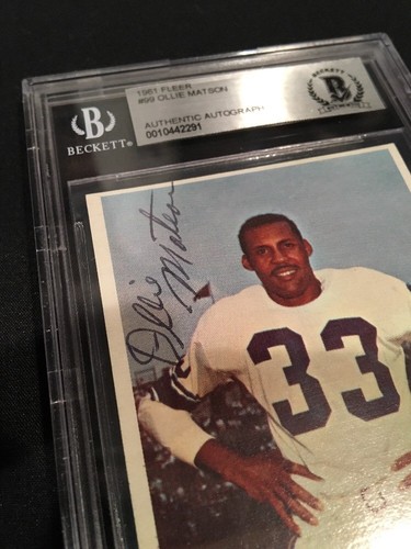 Carta Fleer Ollie Matson Rams firmata automatica 1960 #99 ~ Beckett BAS lastra originale - Foto 6 di 8