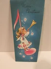 Vintage Christmas Card Angel on Pink Music Note Mid Century MCM Slim