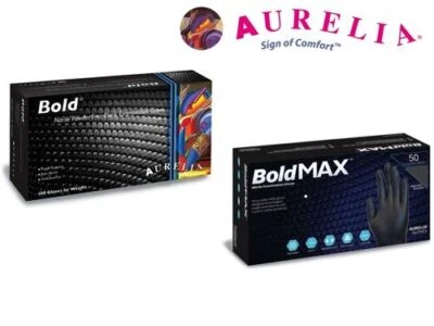 BLACK NITRILE GLOVES Aurelia Bold or BOLD MAX-Premium Thick HeavyDuty Disposable