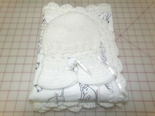 Black  White Cat Handmade Flannel Baby Blanket Set White with Hat  Booties.