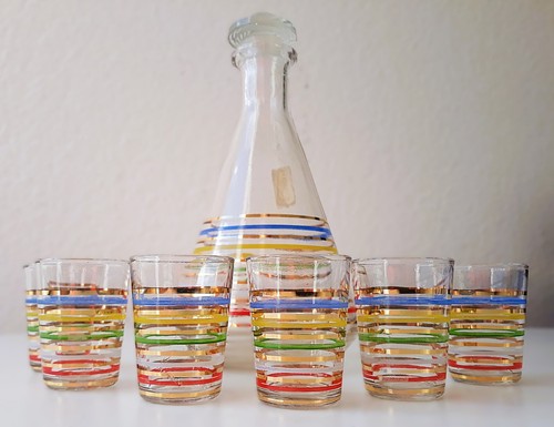 50er Likör /Karaffe/ Gläser 7er Set " LUXHEM" Veropa, Frankreich Vintage 60s - Picture 2 of 7