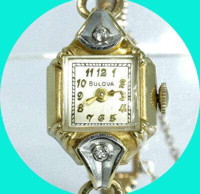 Vintage Bulova Diamond Ladies Mechanical Watch 14K Gold 15.1  display picture 2