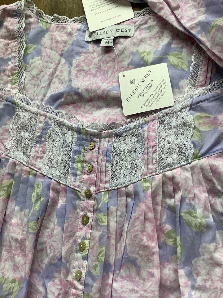 Eileen West Gown 100 Cotton Size M Long Sleeve Long Length Lilac/Pink