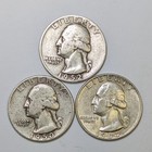 Lot of 3 Mixed Date Washington Silver Quarters