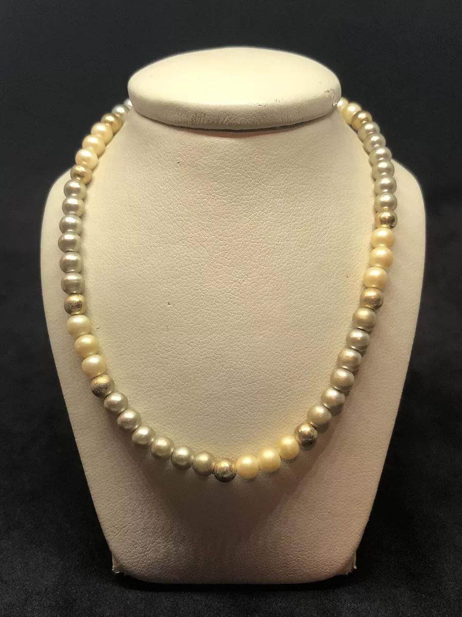 Vintage Monet Three Tone Faux Pearl Necklace Monet Jewelry
