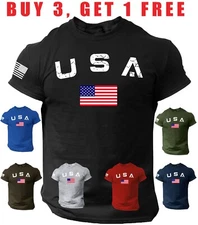 New Men's USA Flag T Shirt American Patriotic 100% Cotton
