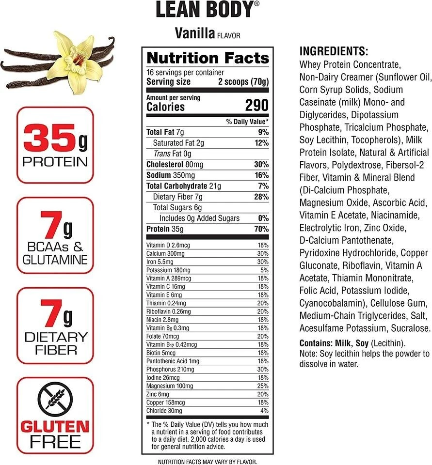 Batido de reemplazo de comidas Labrada Lean Body Hi Protein 2,47 lb tinas elige sabor nuevo Foto 3 de 4