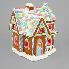 Vintage Hand Painted Ceramic Pastel Gingerbread House - Lighted