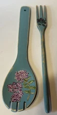 Painted Wooden Utensils For Decor Floral/Fruit Designs Set Of 2