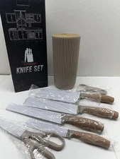 Knife Set 6 Pieces Professional Kitchen Knife Set with Universal Knife Block ...