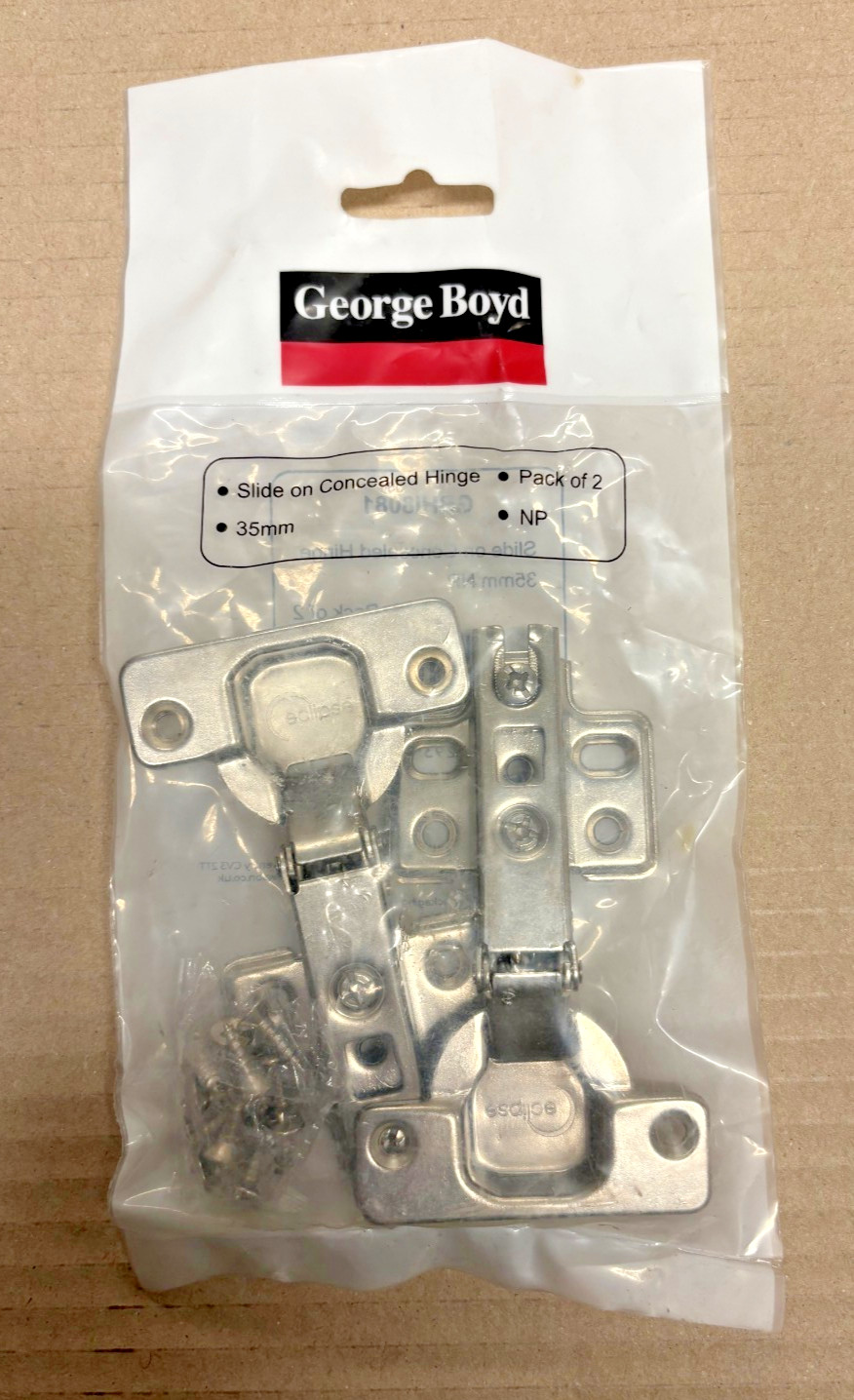 GEORGE BOYD CONCEALED CABINET HINGE 35MM NICKEL-PLATED - PAIR